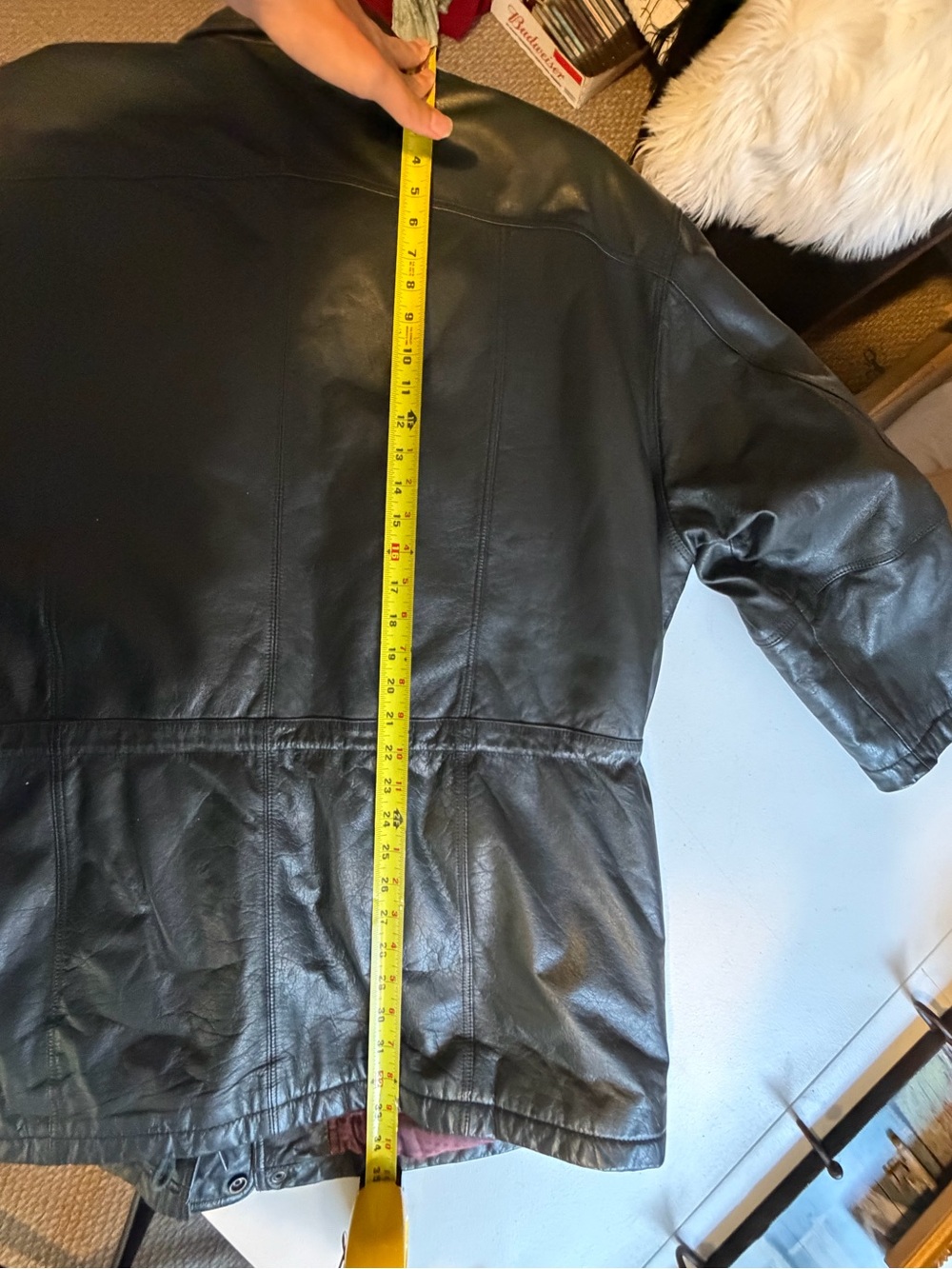 Vintage Black Leather fall Winter Jacket Coat Mens size XL 1990s grunge slouchy - Picture 12 of 16